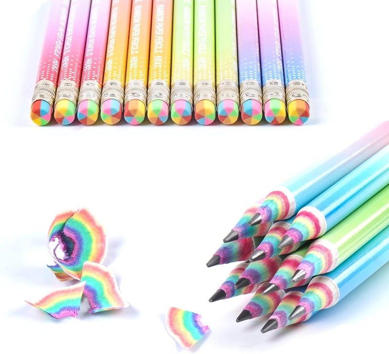 ECOTREE Pre-sharpened Pencils #2 Eco Rainbow Paper Pencil Cute Pencils for Kids Number 2 Pencil with Erasers for School, Writing, 24 Count - Image 5